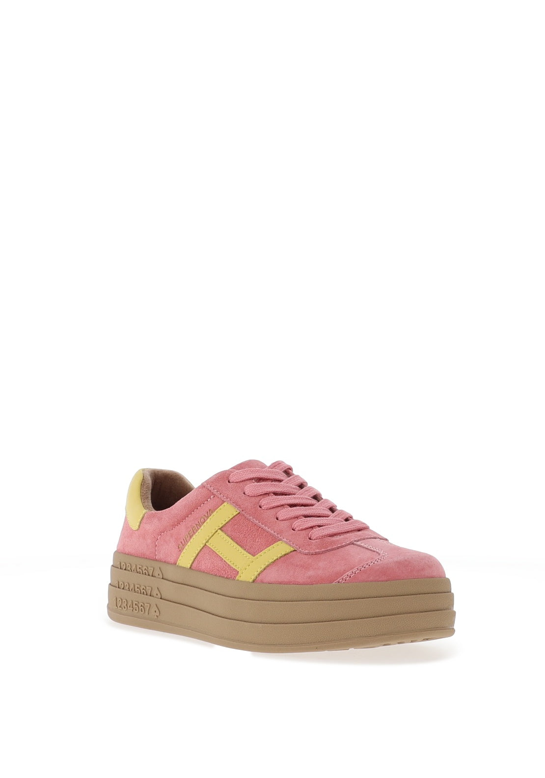 Drilleys Sixty Eight Suede Platform Trainers, Pink and Yellow