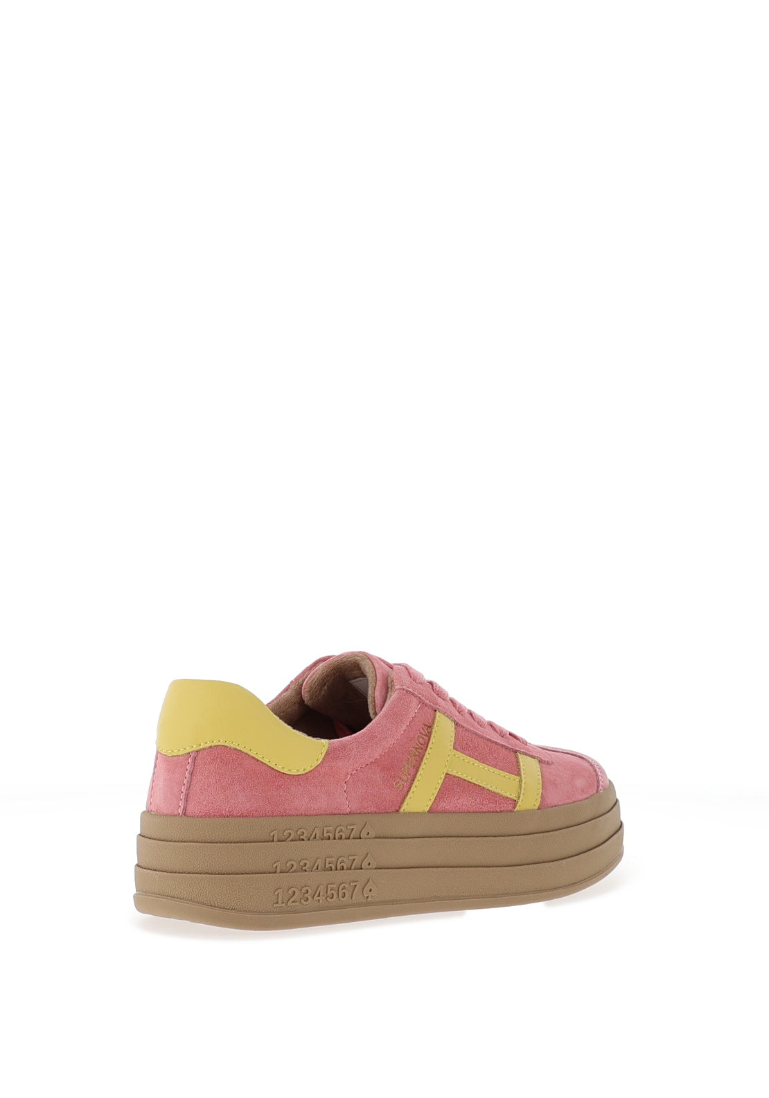 Drilleys Sixty Eight Suede Platform Trainers, Pink and Yellow