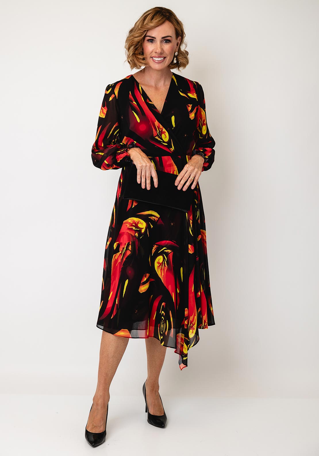 abstract print multi print wrap dress