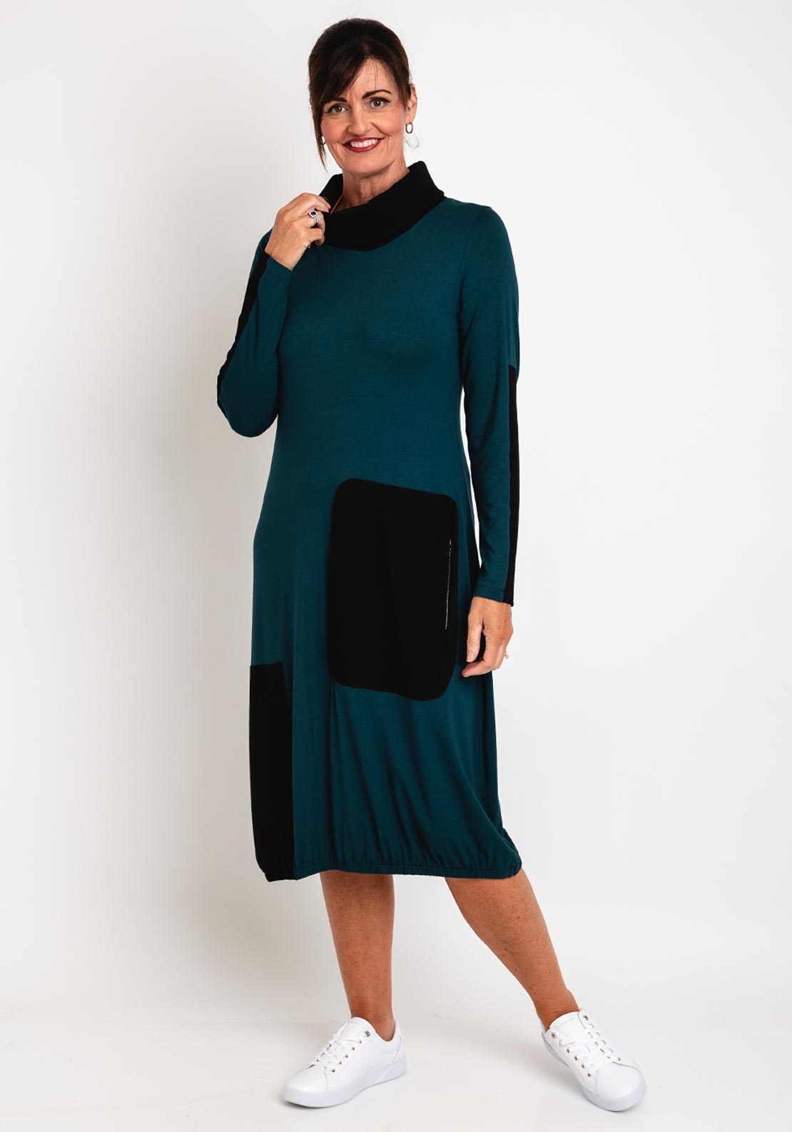 Elsewhere Flores Patch Design Jersey Midi Dress, Peacock McElhinneys