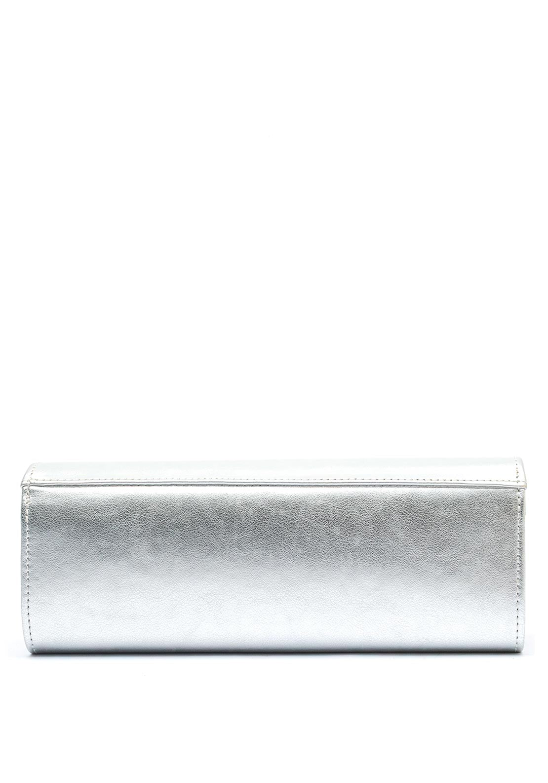 Emis Leather Fold Over Cylinder Clutch Bag, Silver