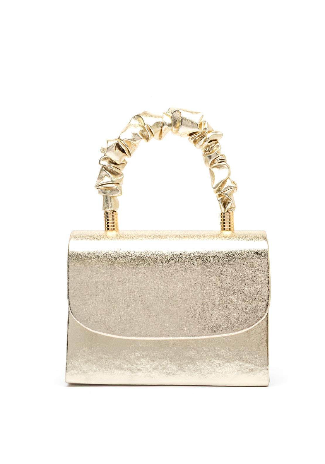 Emis Leather Ruched Handle Metallic Grab Bag, Gold