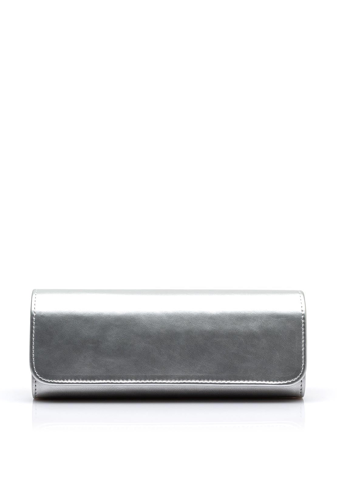 Emis Leather Metallic Clutch Bag, Silver