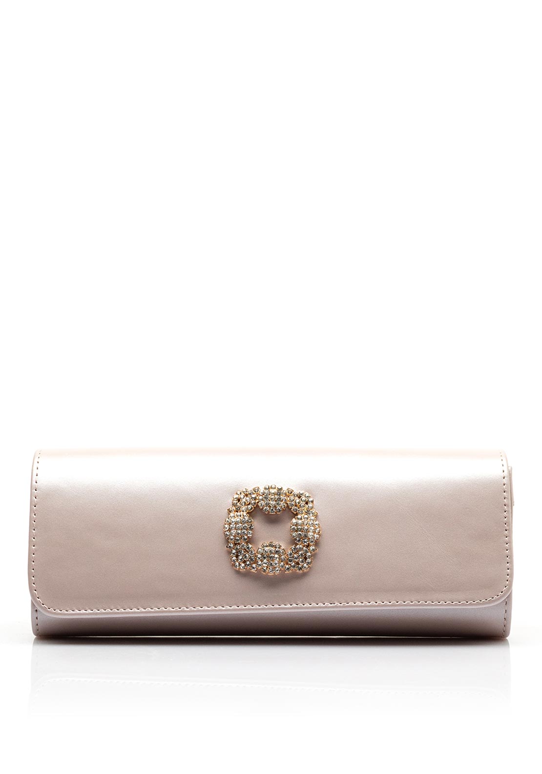 Emis Leather Embellished Brooch Clutch Bag, Pearl Pink