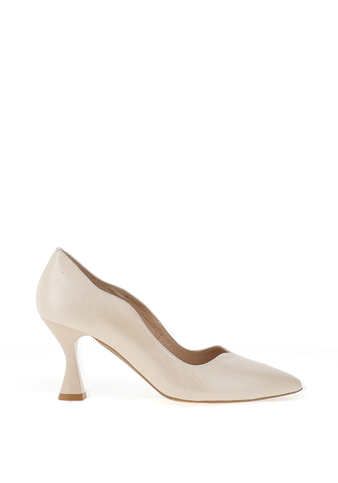 Emis Leather Scallop Trim Court Heeled Shoes, Cream