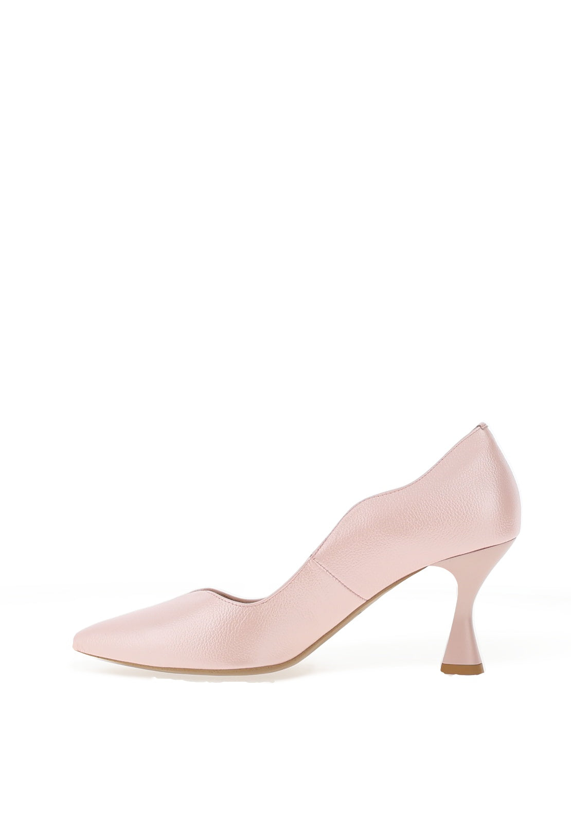 Emis Leather Scallop Trim Court Heeled Shoes, Pink