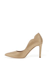 Emis Leather Scallop Trim Pointed Court Shoes, Beige