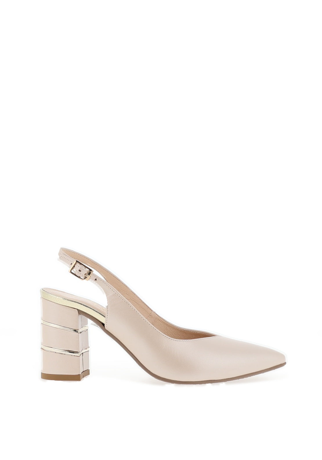 Emis Shimmer Pointed Toe Block Heels, Beige