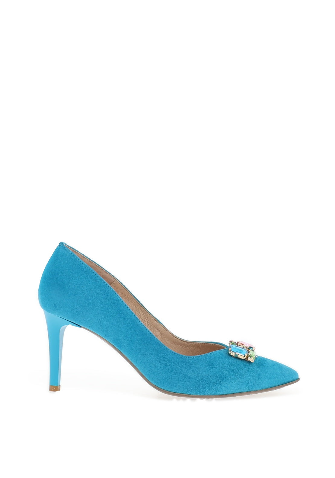Emis Embellished Detail Suede Heels, Turquoise
