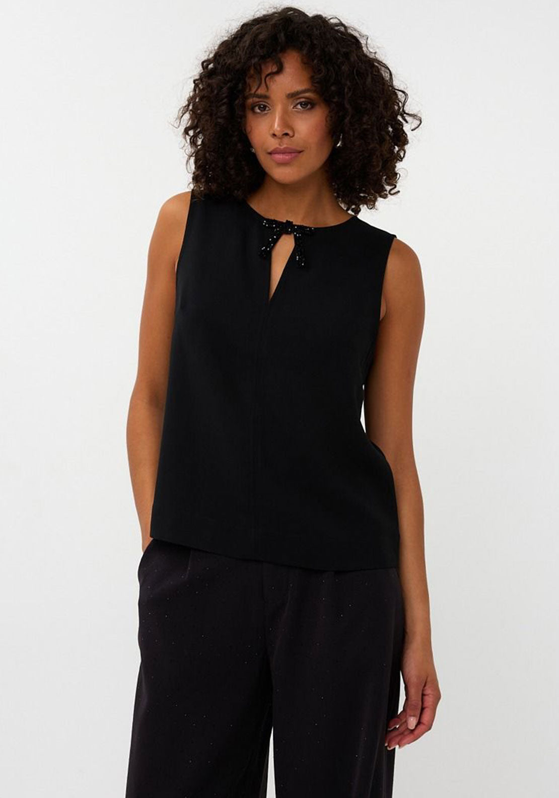 Esqualo Bow Detail Keyhole Top, Black