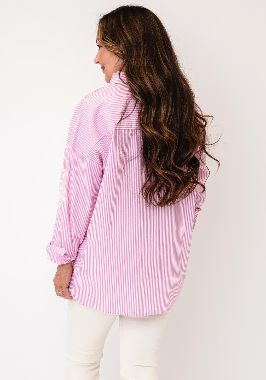 Esqualo Striped With Floral And Bead Detail, Pink