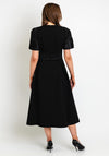 Exquise Satin Pleated Sleeve Midi Dress, Black