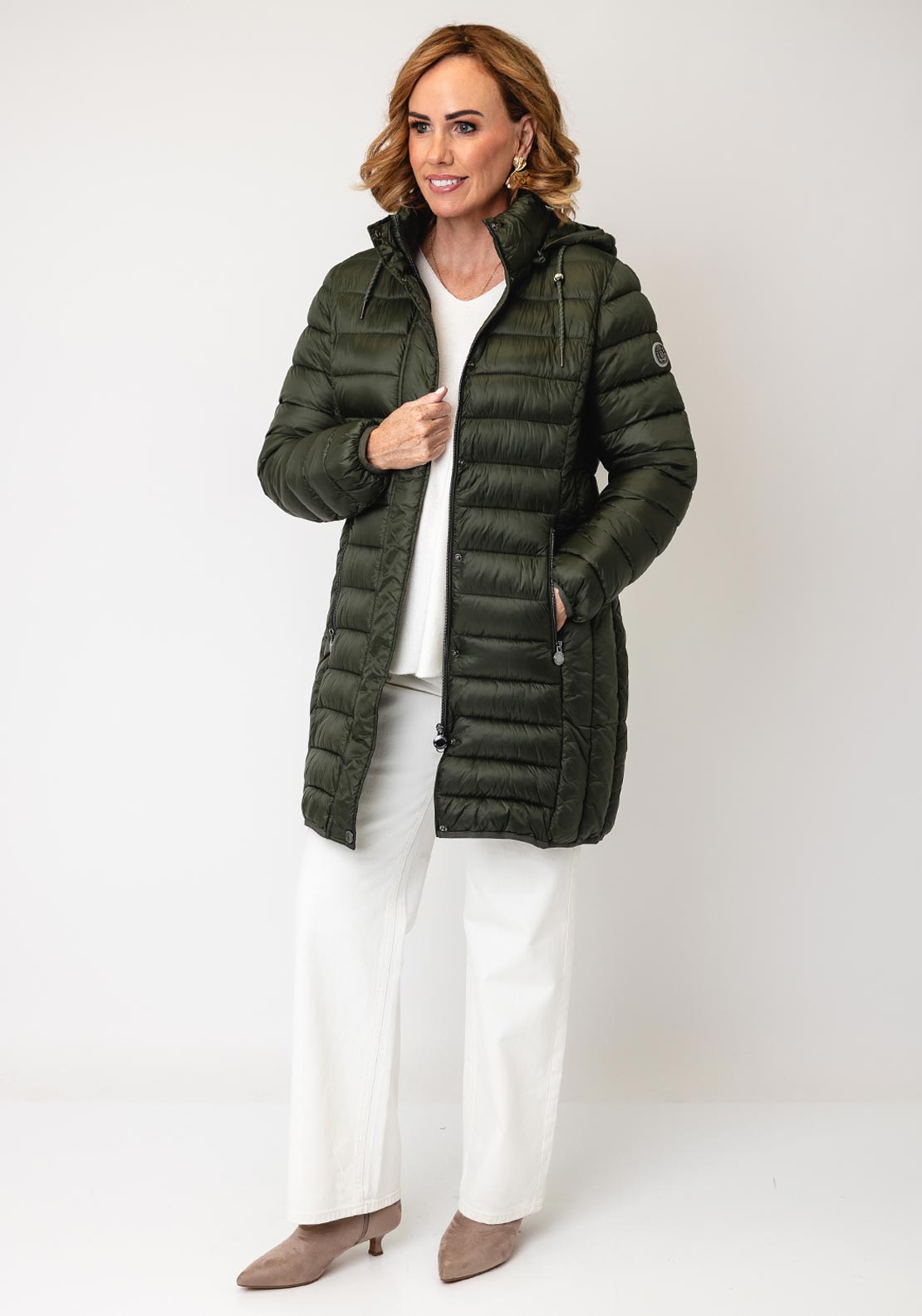 Fransden Down Padded Hooded Coat, Khaki Green