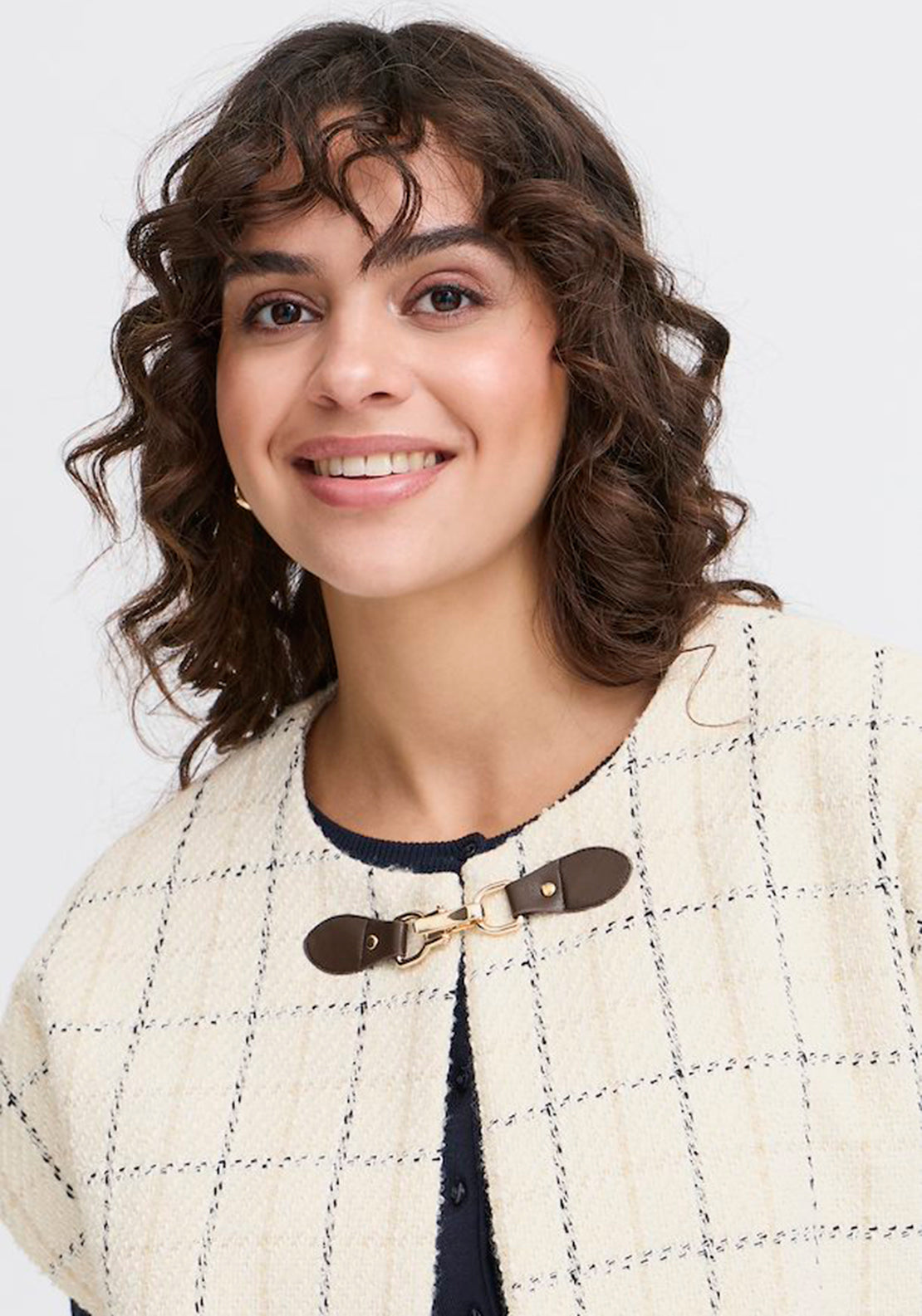 Fransa Chani Check Print Gilet, White Multi