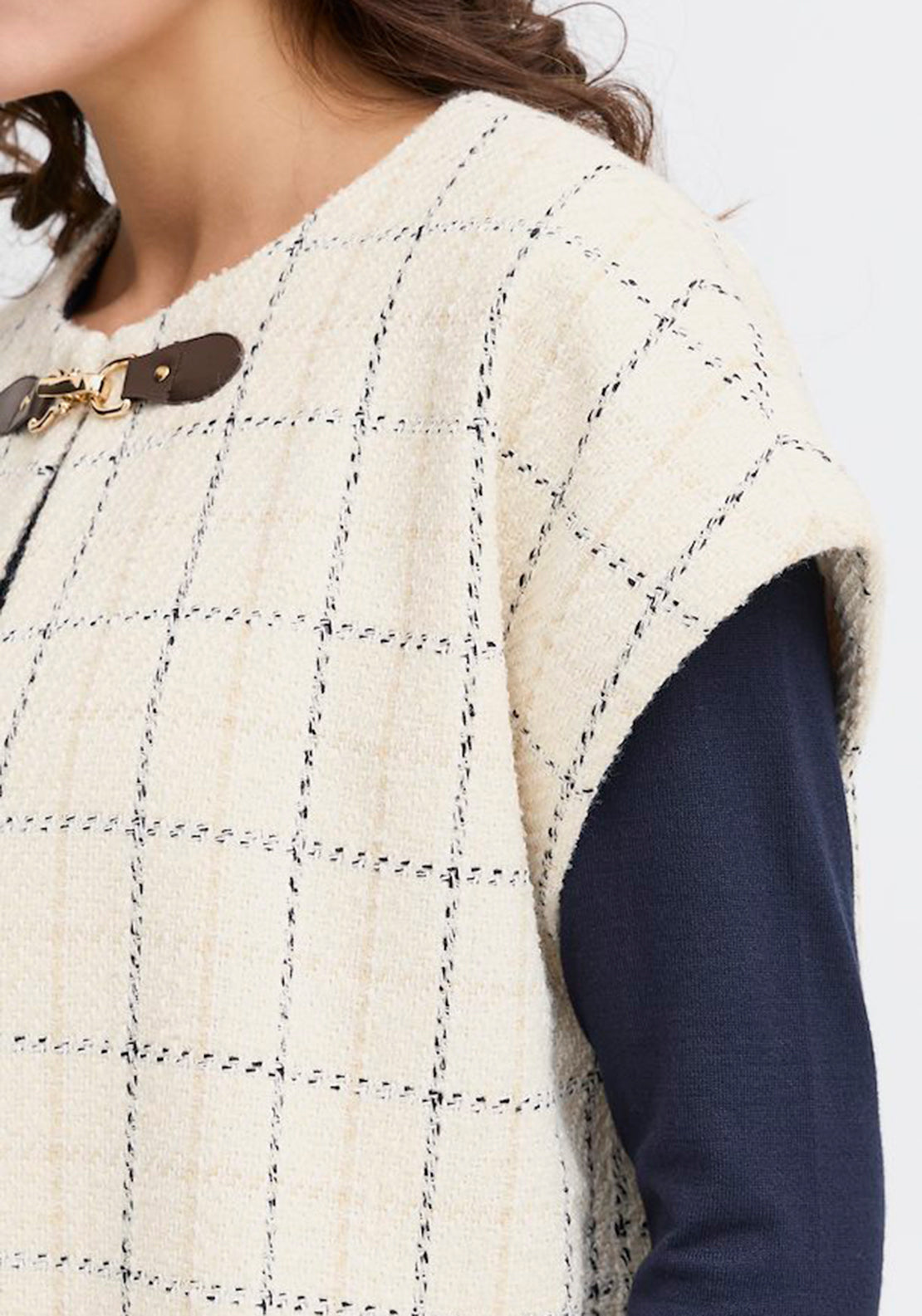 Fransa Chani Check Print Gilet, White Multi