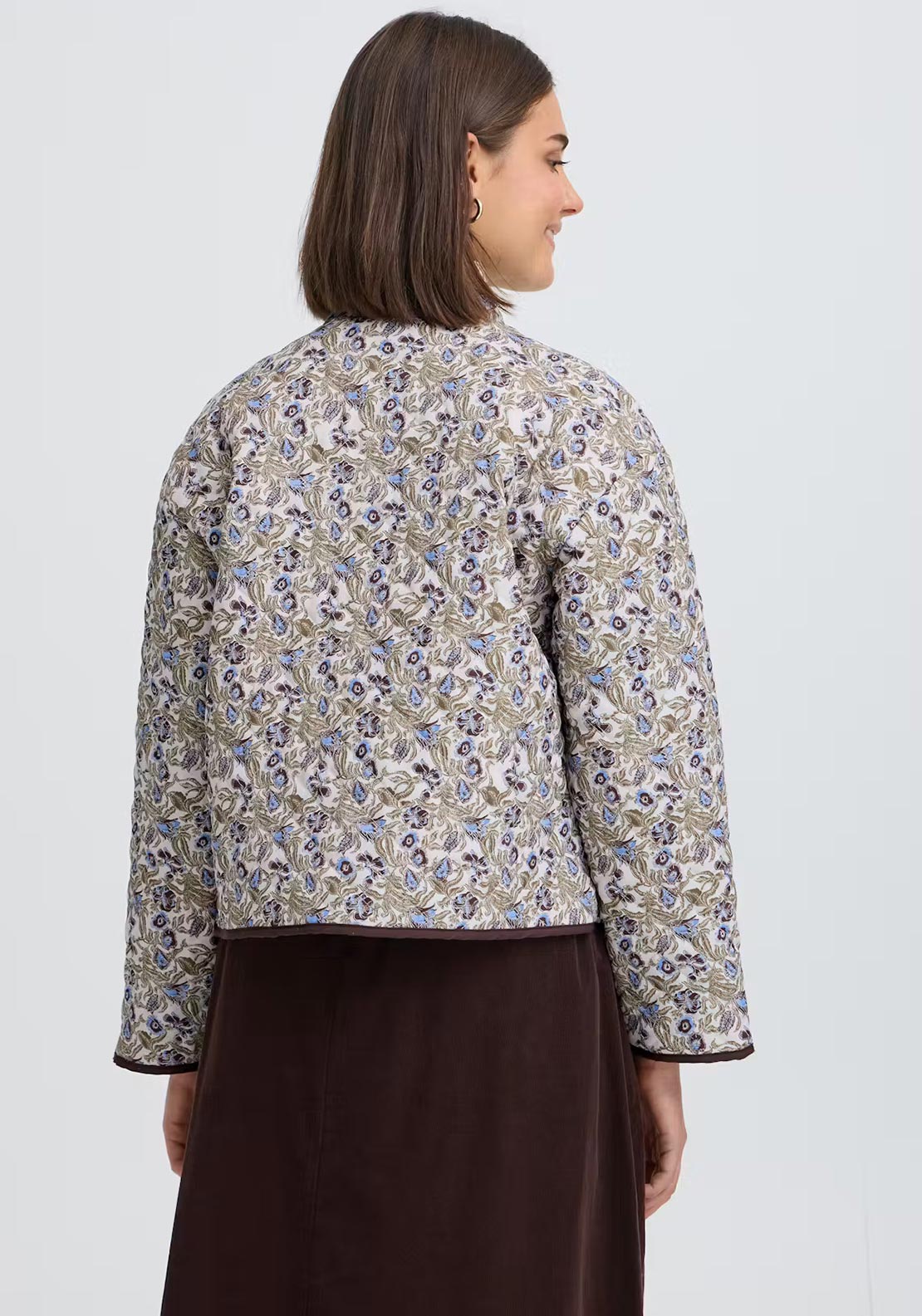 Fransa Claudine Floral Quilted Jacket, Green Multi