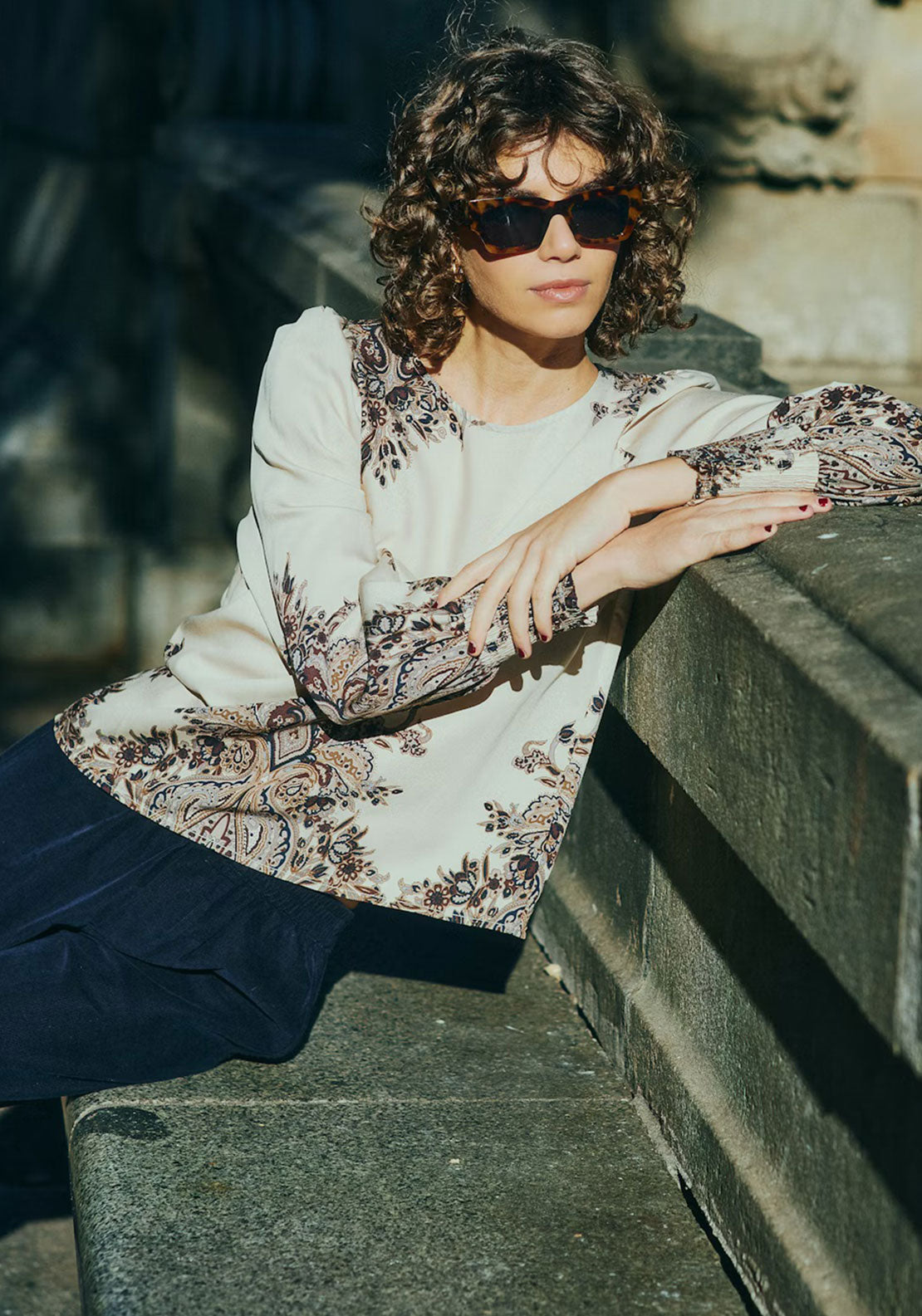 Fransa Adara Paisley Print Blouse, Beige