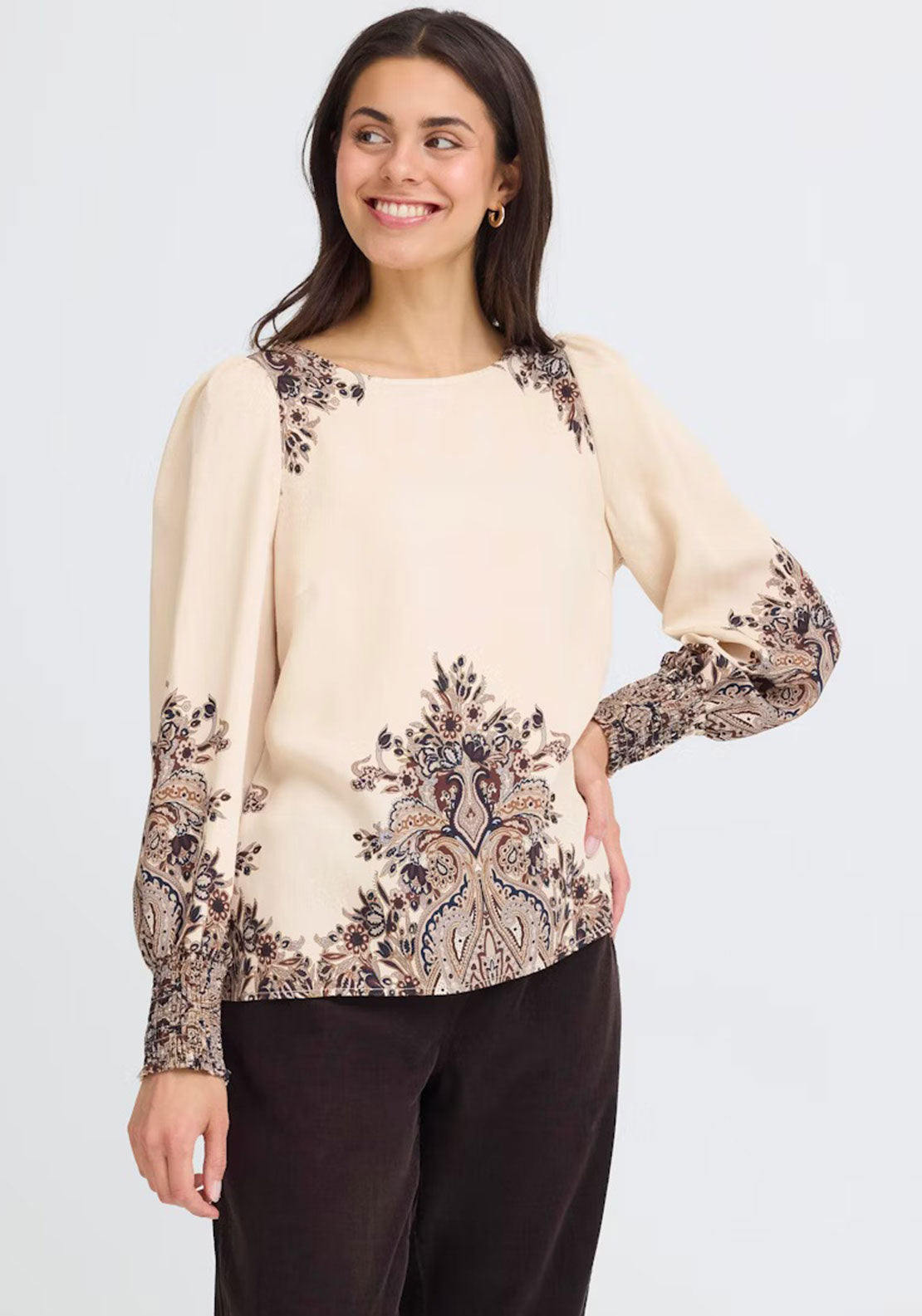Fransa Adara Paisley Print Blouse, Beige