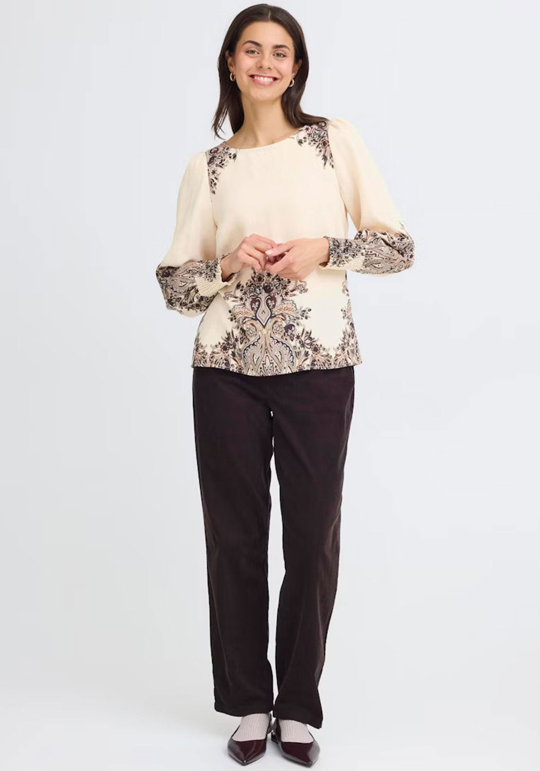 Fransa Adara Paisley Print Blouse, Beige