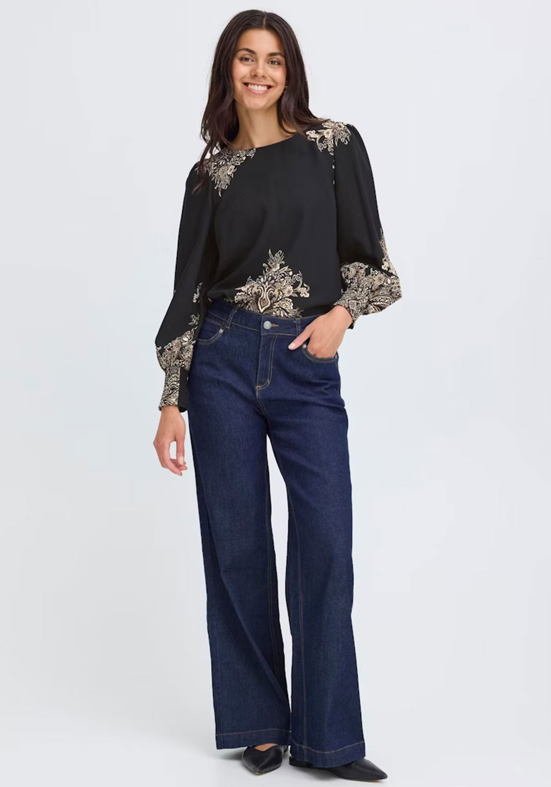 Frandsen Adara Paisley Print Blouse, Black