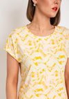 Fransa Seen Wave Print Round Neck T-Shirt, Yellow & Pink
