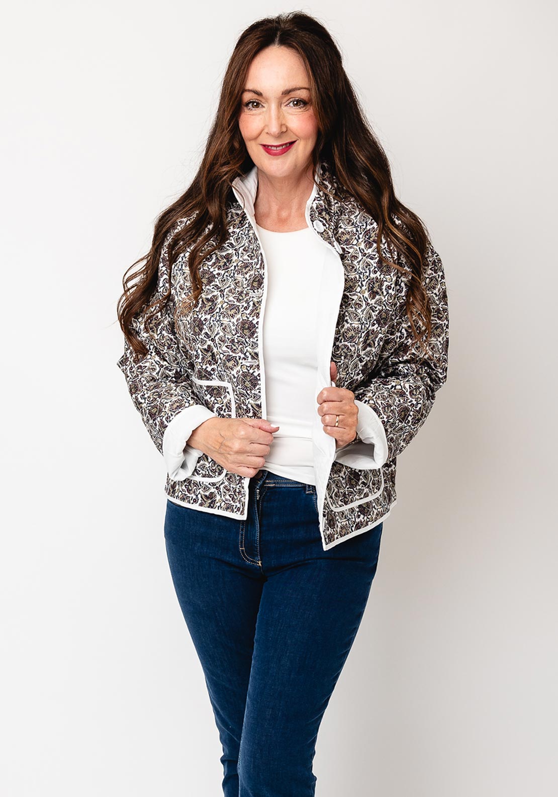 Fransa Claudine Quilted Paisley Jacket, Brown Multi