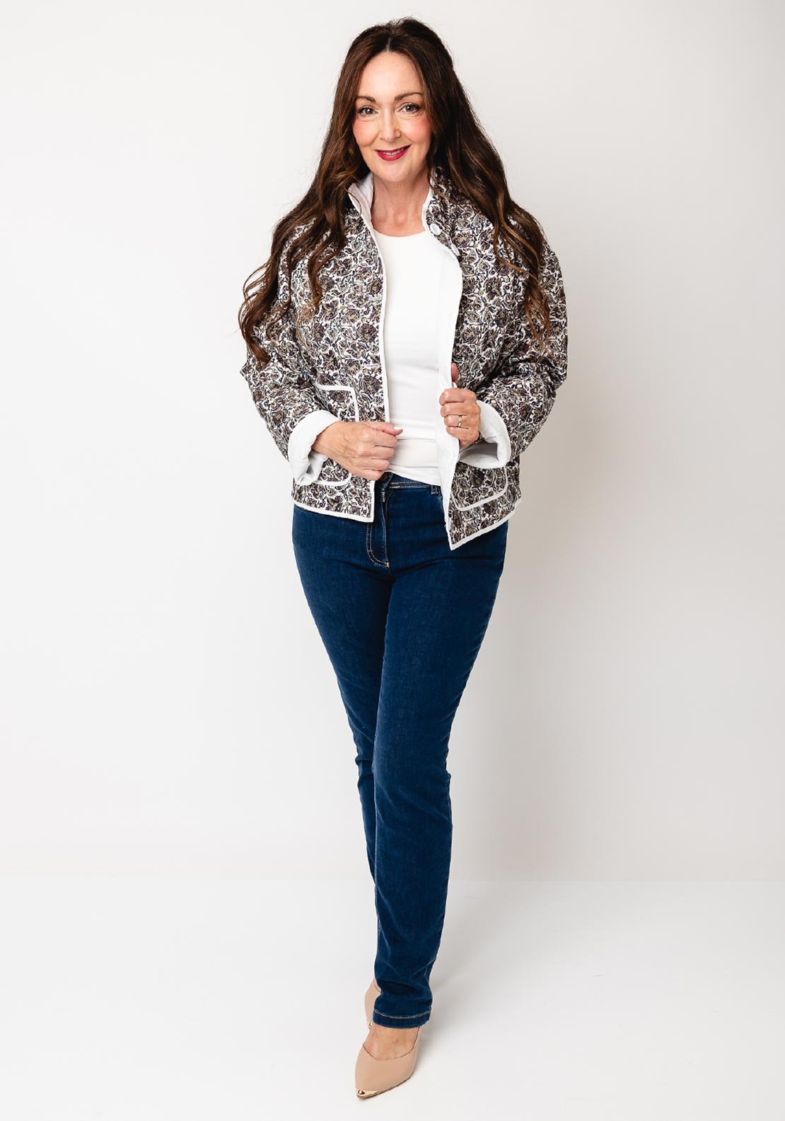Fransa Claudine Quilted Paisley Jacket, Brown Multi