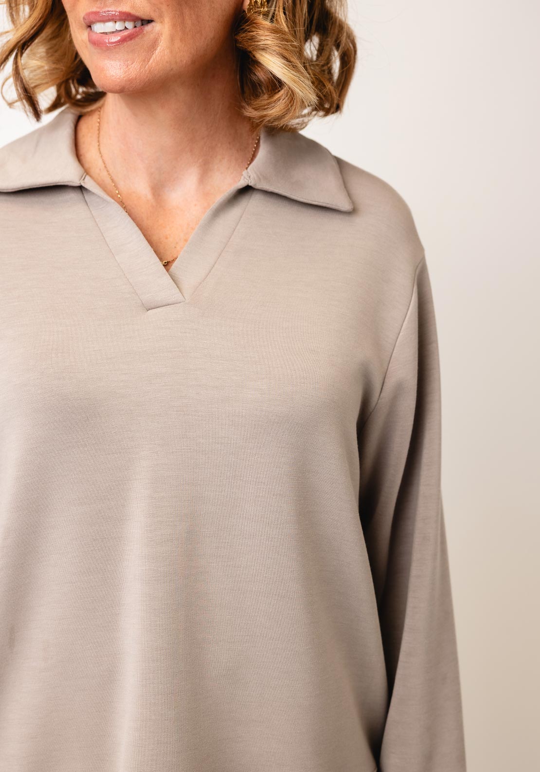 Fransa Soft Scuba Collar Sweatshirt, Beige