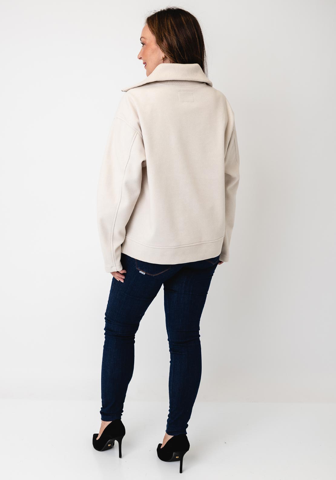 Fransa High Neckline Half Zip Fleece, Cream
