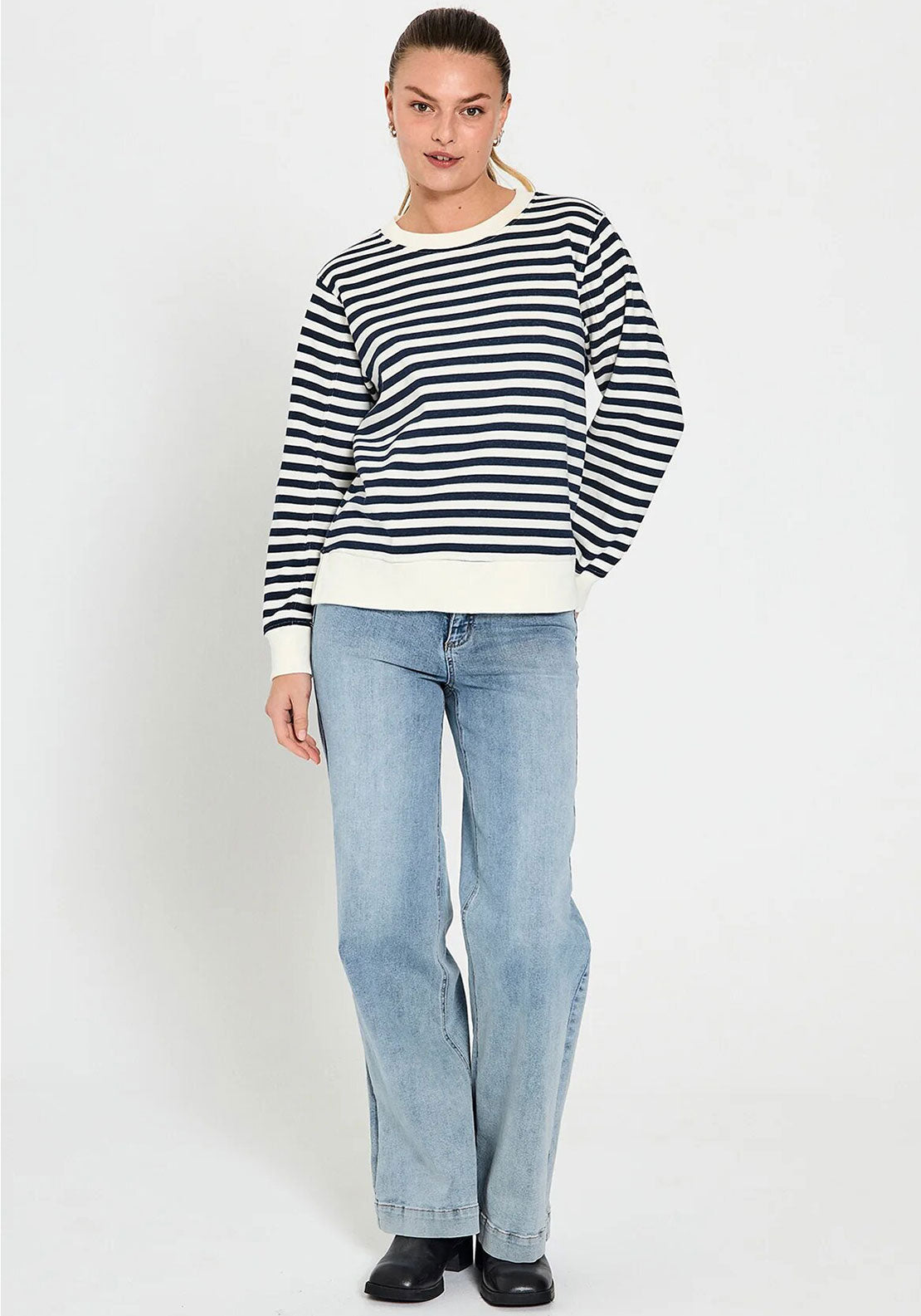 Freequent Fiffi Striped Sweatshirt, Navy and White