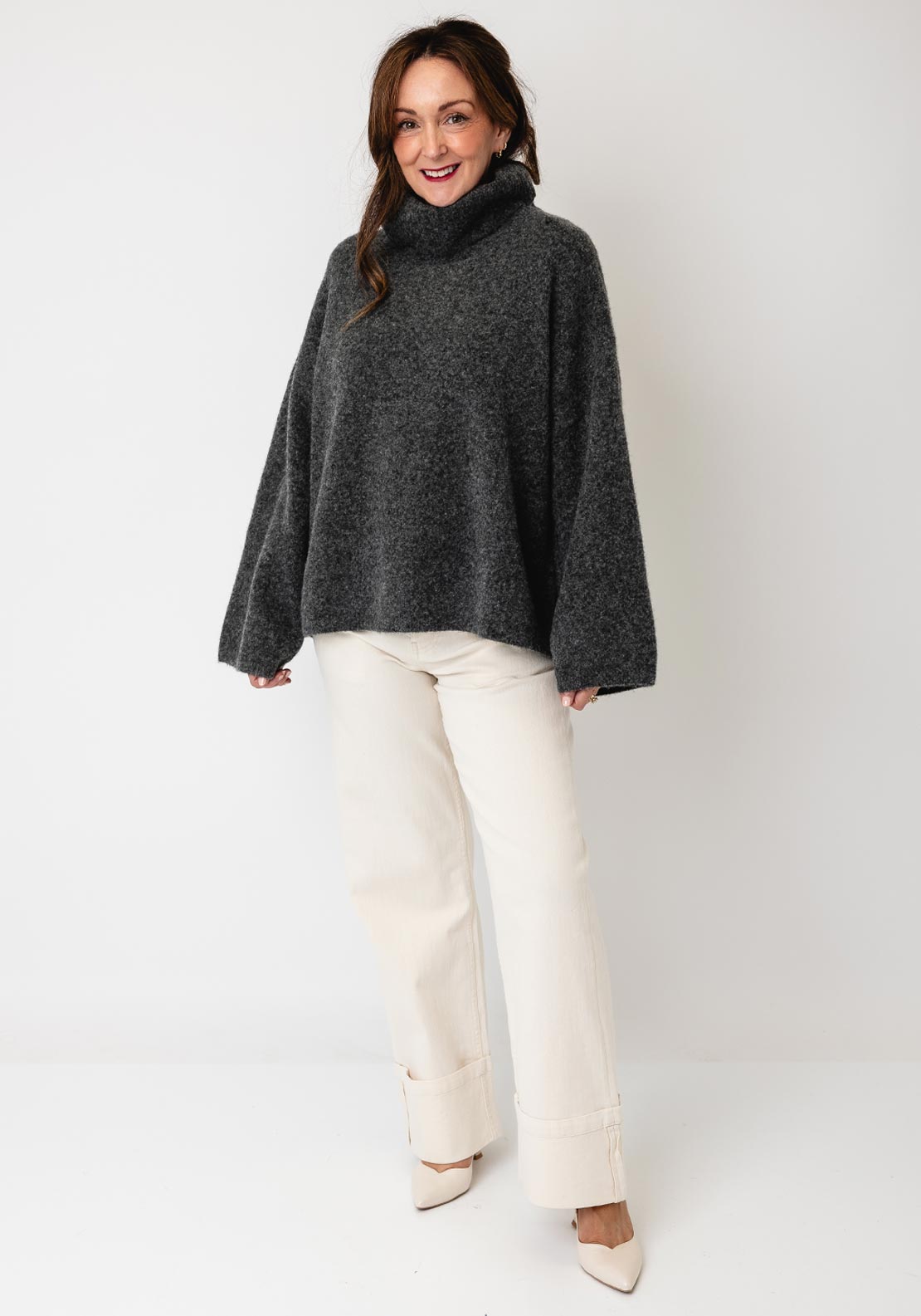 YERSE Relaxed Fit High Neckline Jumper, Grey