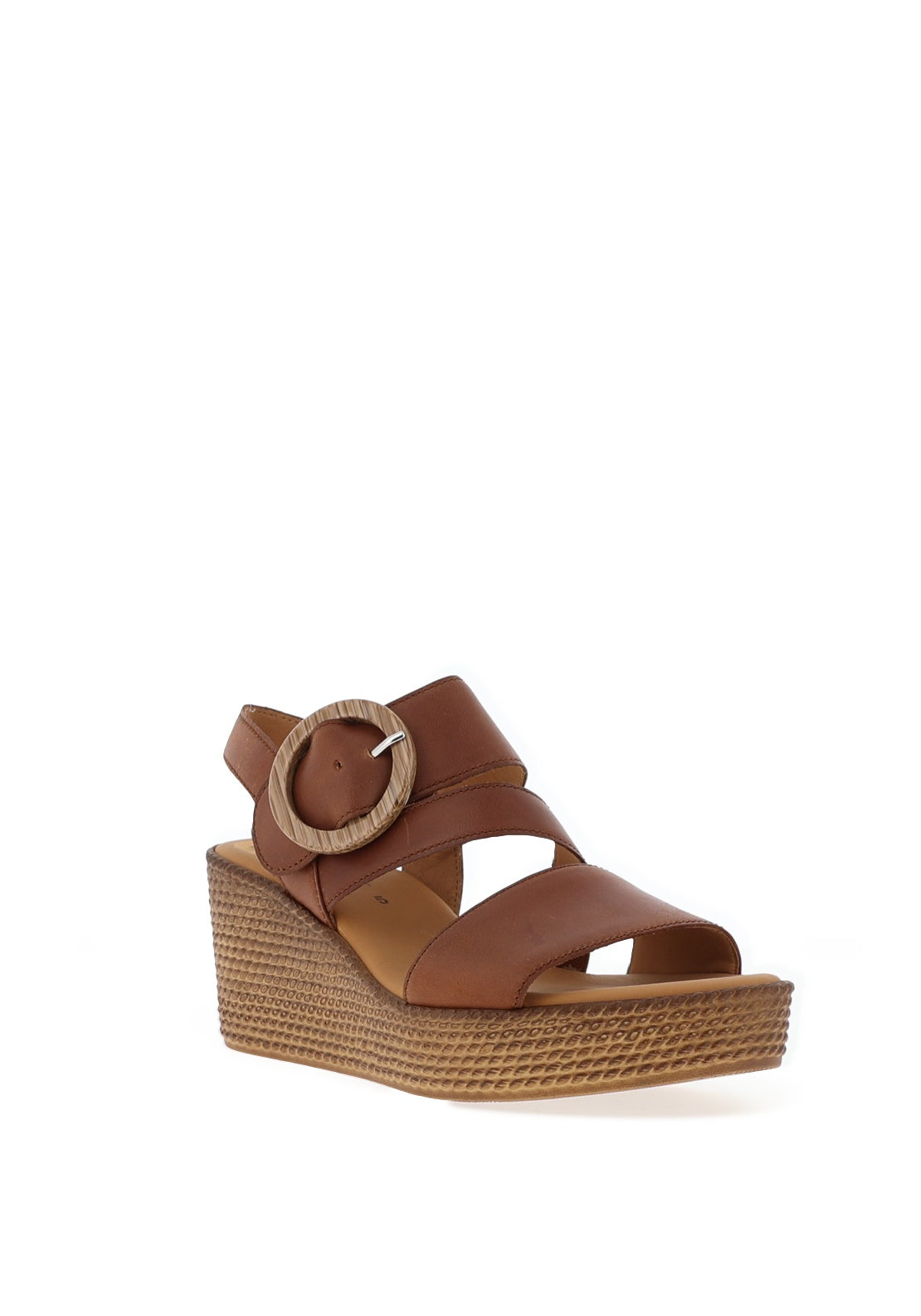 Gabor Leather Velcro Strap Wedge Sandals, Dark Camel