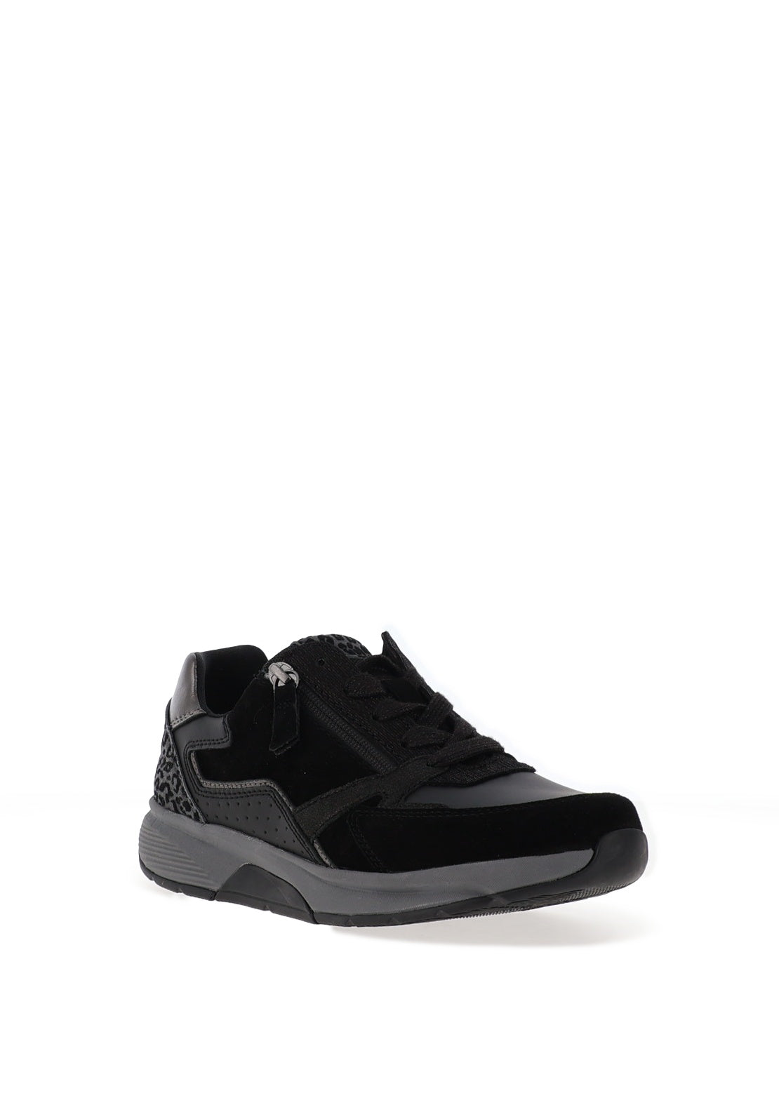 Gabor Rolling Soft Leather Leopard Print Trainers, Black