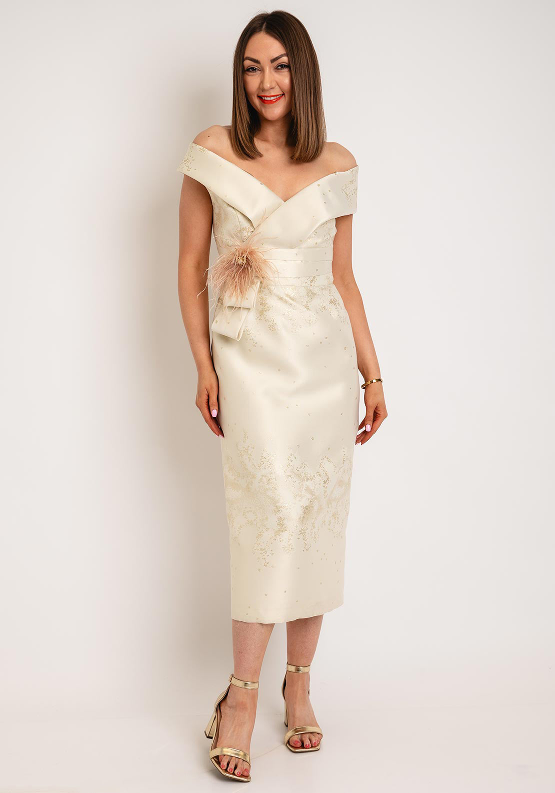 Gabriela Sanchez Jacquard Pencil Midi Dress, Beige - McElhinneys Gabriela Sanchez Jacquard Pencil Midi Dress, Beige - McElhinneys