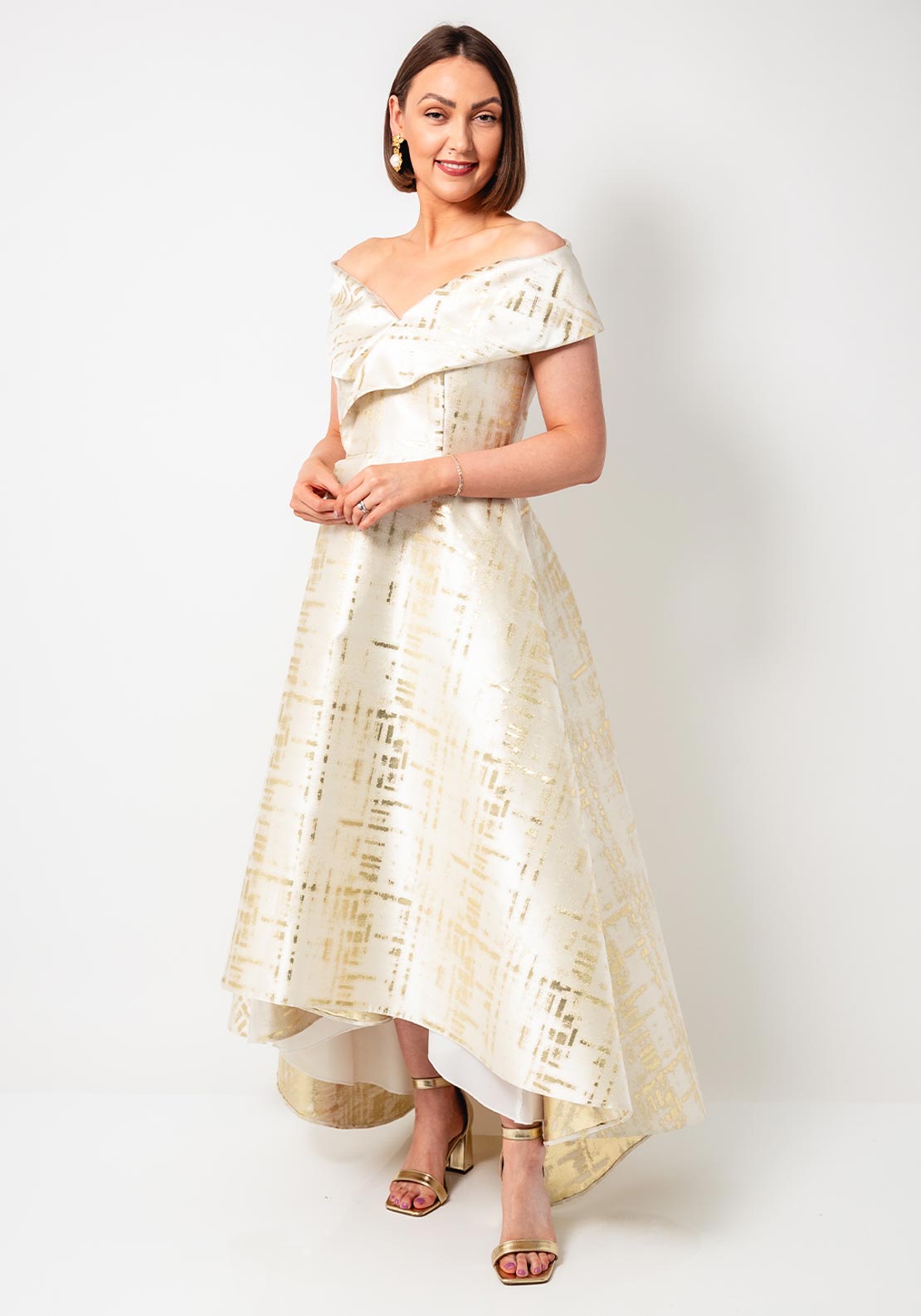 Gabriela Sanchez Metallic Dipped Hem Dress, Gold - McElhinneys Gabriela Sanchez Metallic Dipped Hem Dress, Gold - McElhinneys