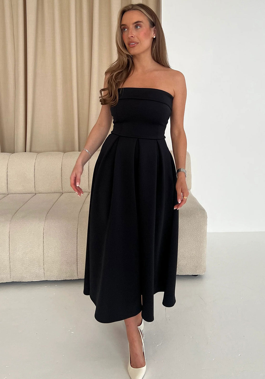 Girl in Mind Danni Bandeau Skater Dress, Black