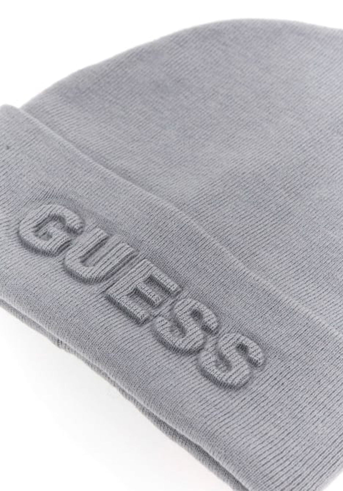 Guess Embossed Ribbed Beanie, Grey