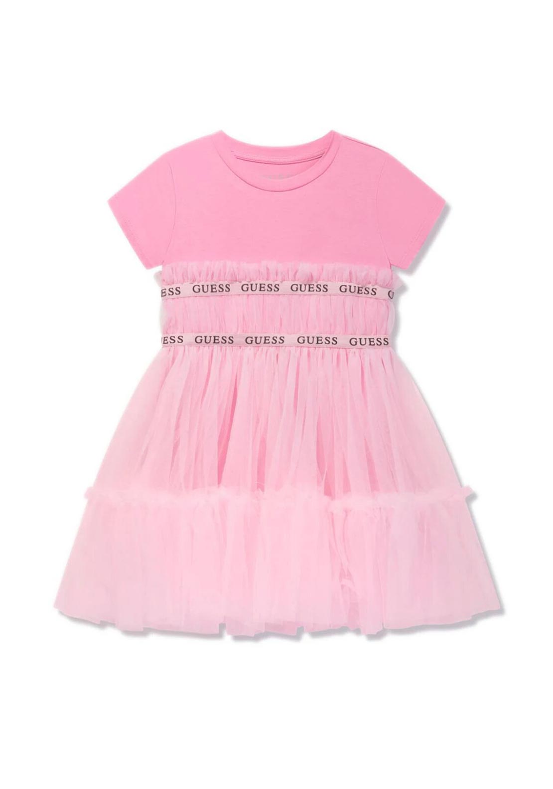Guess Girl Mesh Fit and Flare Dress, Pink