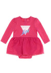 Guess Baby Girl Icon Logo Long Sleeve Dress Bodysuit, Pink
