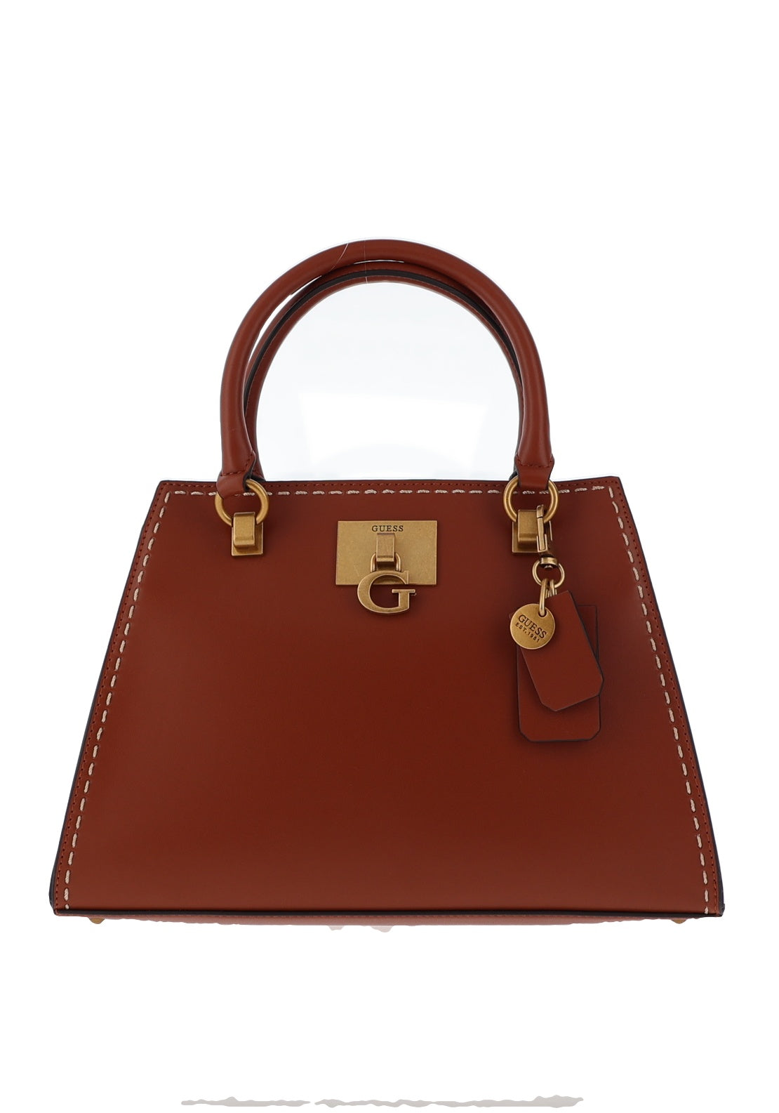 Guess Stephi Stitched Satchel Bag, Whiskey - McElhinneys