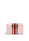 Guess Nelka Front Stripe Medium Zip Around Wallet, Pale Pink