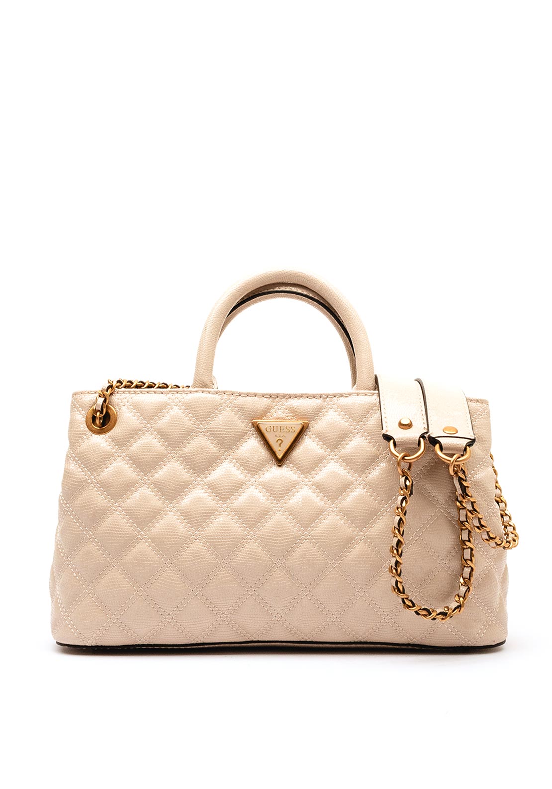 Guess Giully Quilted Snakeskin Satchel Bag, Cream McElhinneys
