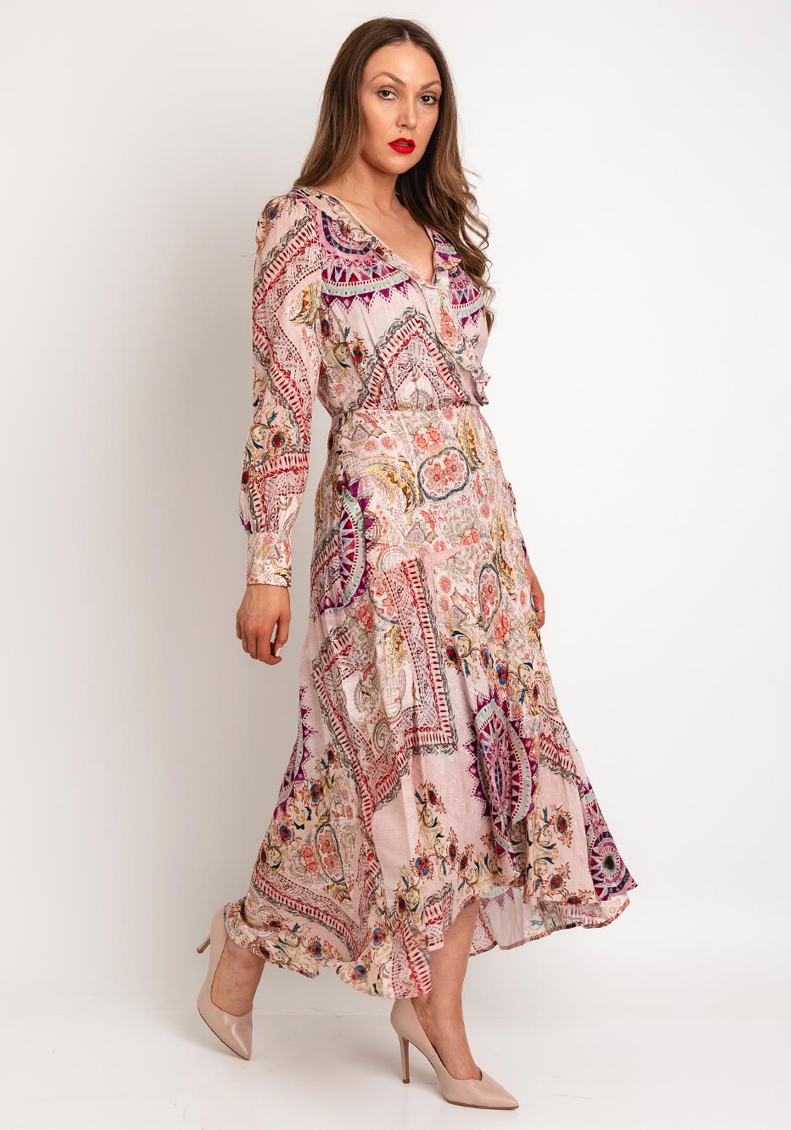 guess maxi dresses Guess Monique Metallic Shimmer Maxi Dress, Blush