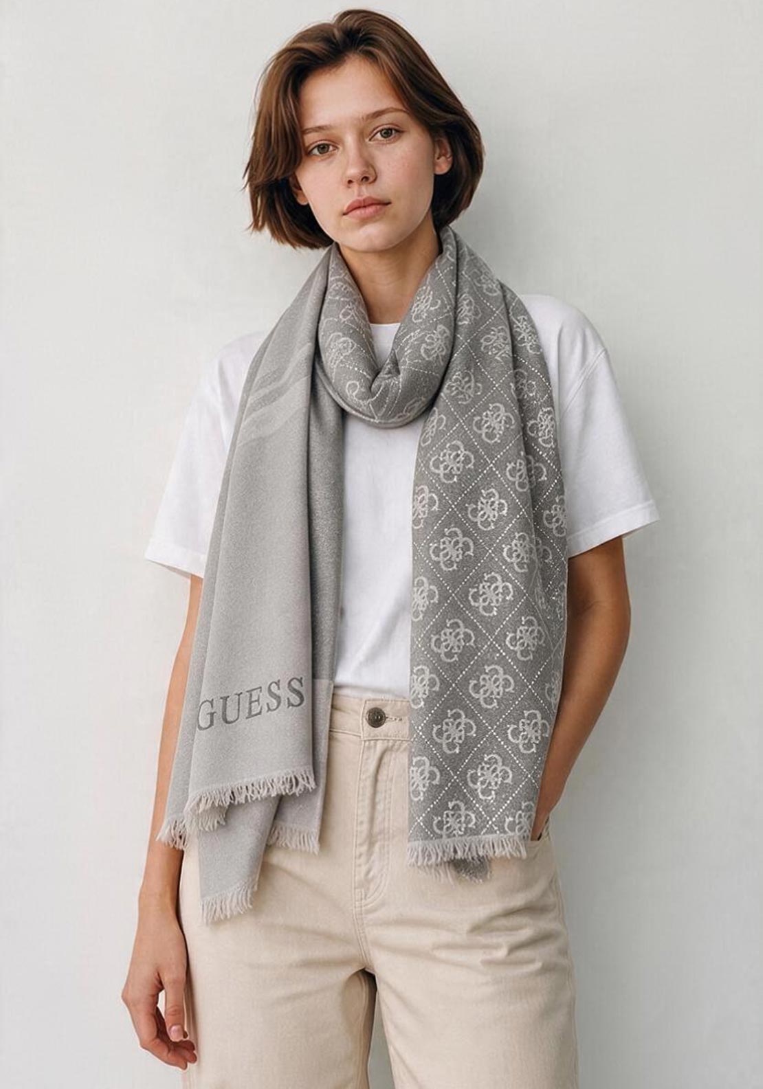 Guess Logo Monogram Scarf, Silver