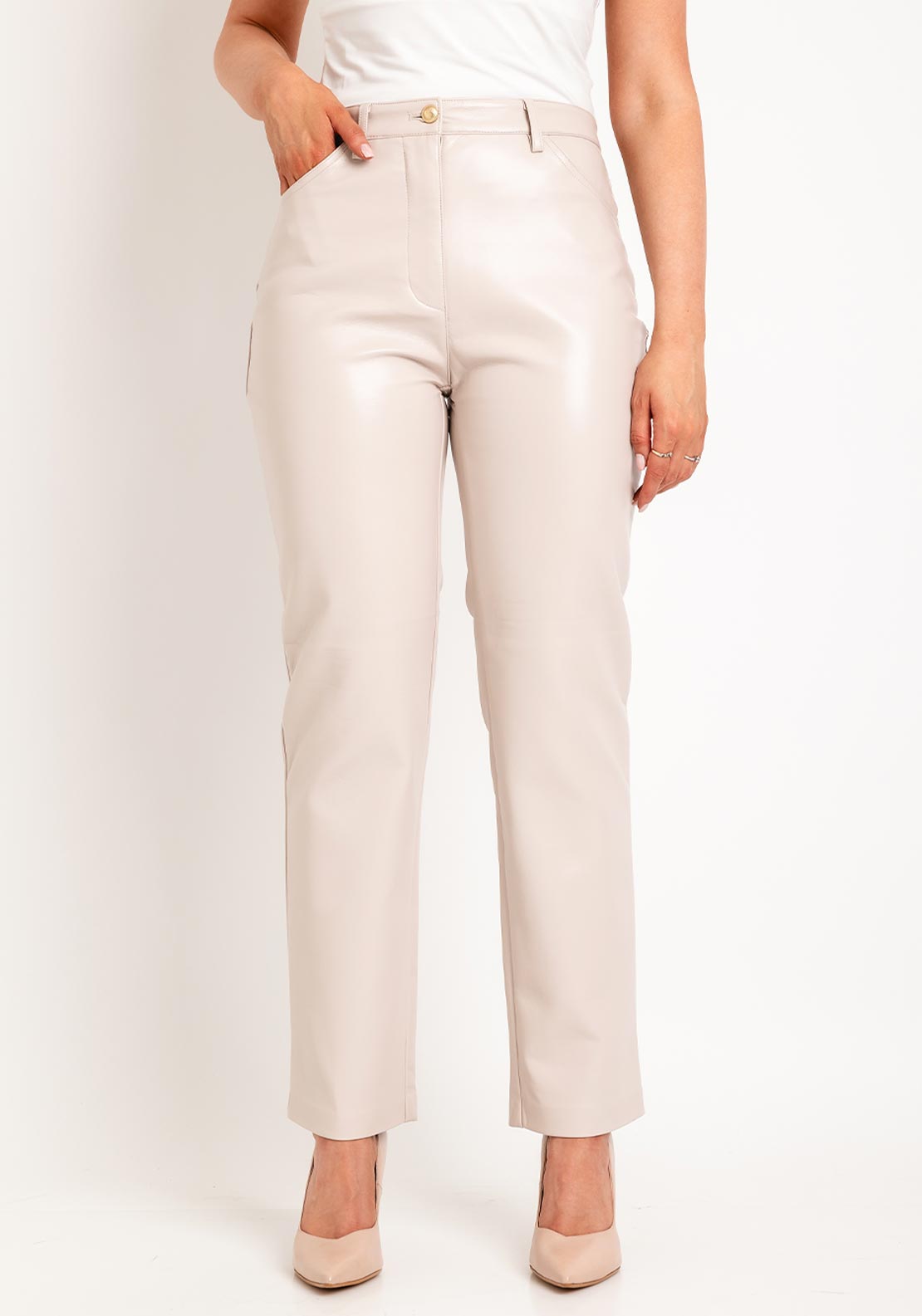 Guess Faux Leather Straight Leg Trouser, Pale Nude McElhinneys