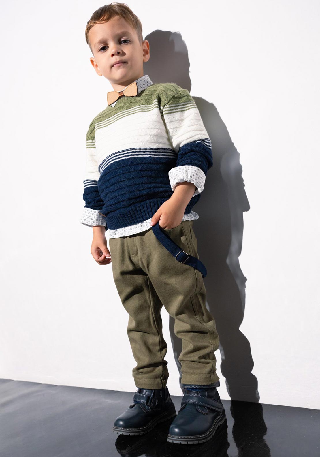Hashtag Mini Boy Jumper Shirt and Chino Set, Khaki