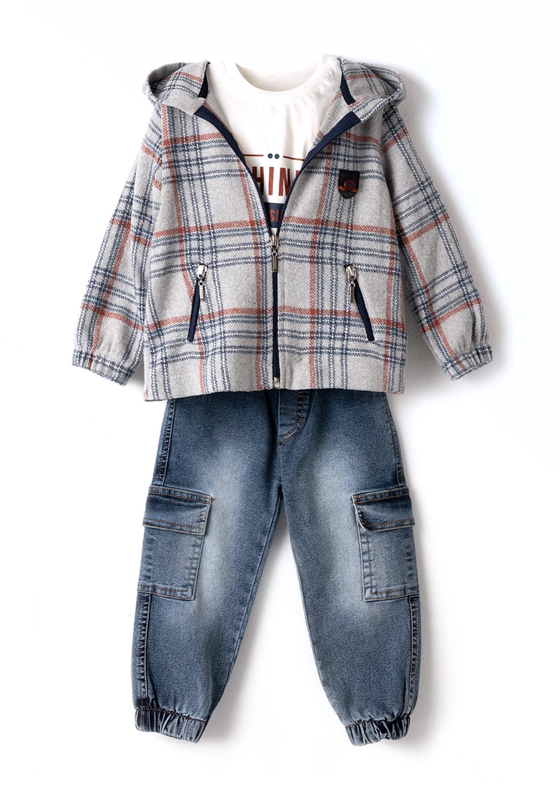 Hashtag Mini Boy Shacket Top and Jean Set, Grey