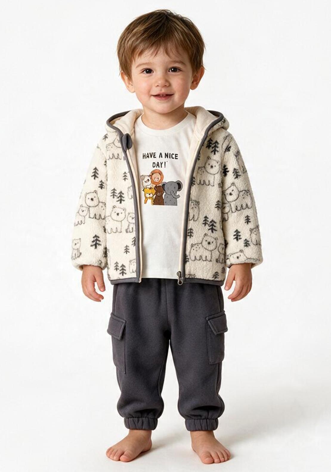 Hashtag Baby Boy Animal 3 Piece Tracksuit, Cream