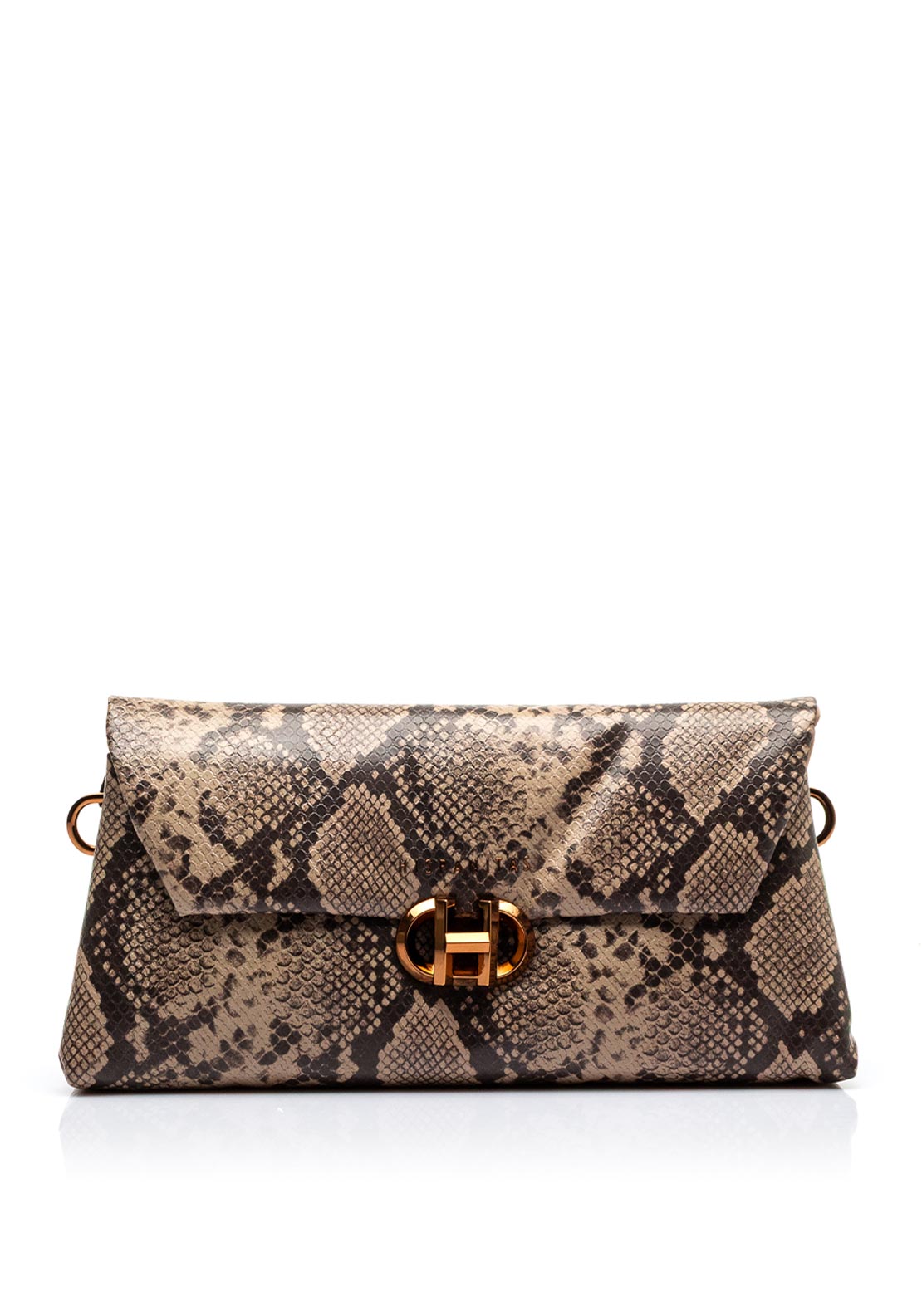 Hispanitas Bolsos Faux Snake Printed Medium Clutch Bag, Taupe
