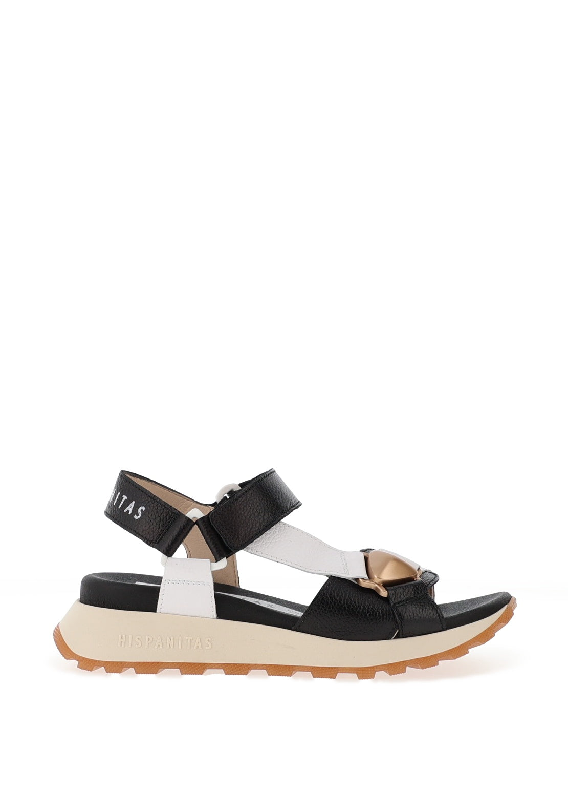 Hispanitas Leather T-Bar Velcro Sandals, Black